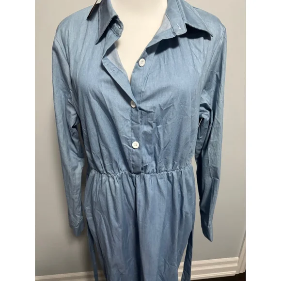Women's PatPat Light Blue Denim High Low Dress with White Buttons, Size L - Picture 6 of 8